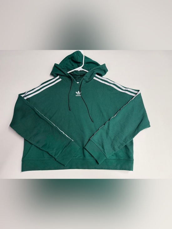 adidas Tops - adidas Dark Green Trefoil Hoodie with White Shoulder Stripes